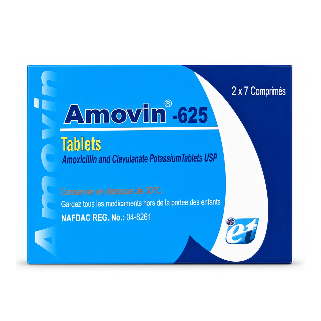Amovin-625 Amoxicillin 500 mg + Clavulanic Acid 125 mg Film-Coated Tablets x 14 Tablets
