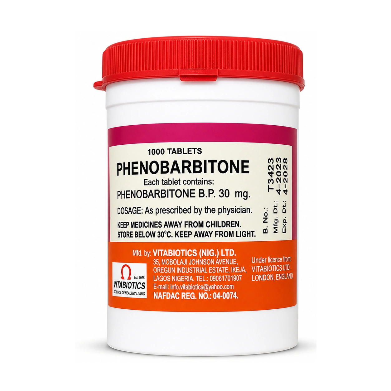 Vitabiotics Phenobarbitone BP 30 mg Tablets x 1000 Tablets