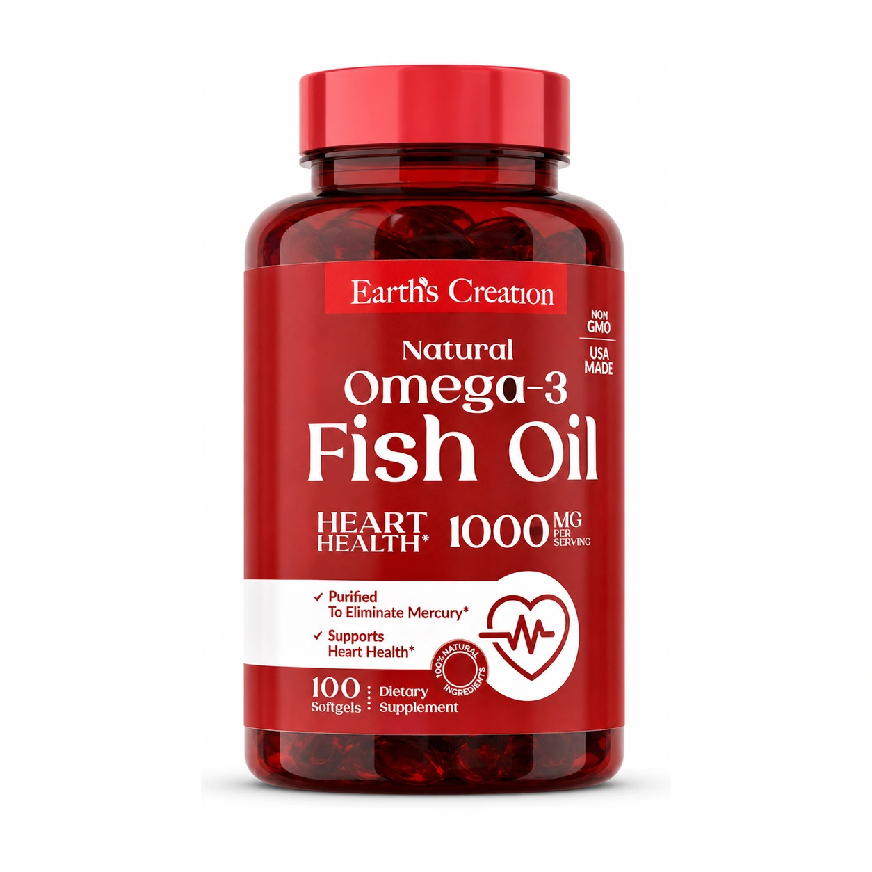 Earth's Creation Natural Omega-3 Fish Oil 1000 mg x 100 Softgels