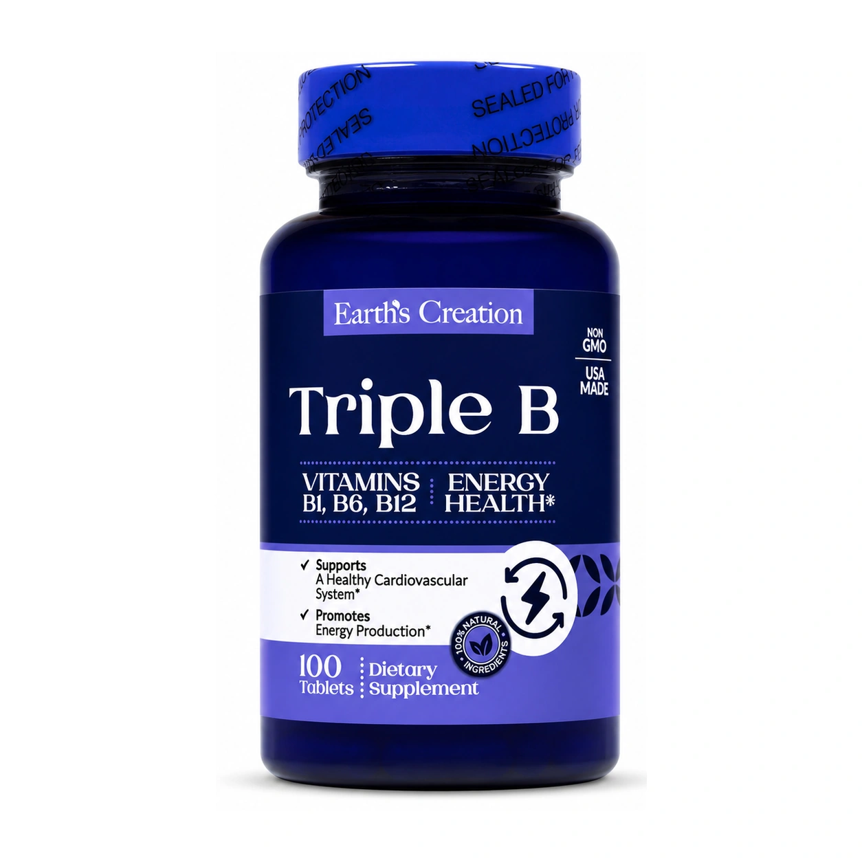 Earth's Creation Triple B Vitamins B1, B6, B12 Dietary Supplement x 100 Tablets