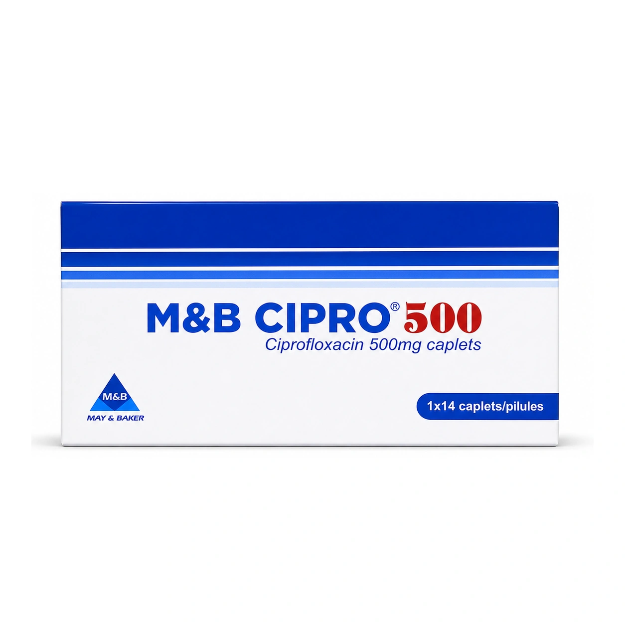 M&B Cipro 500 Ciprofloxacin 500 mg Film Coated Caplets x 14 caplets