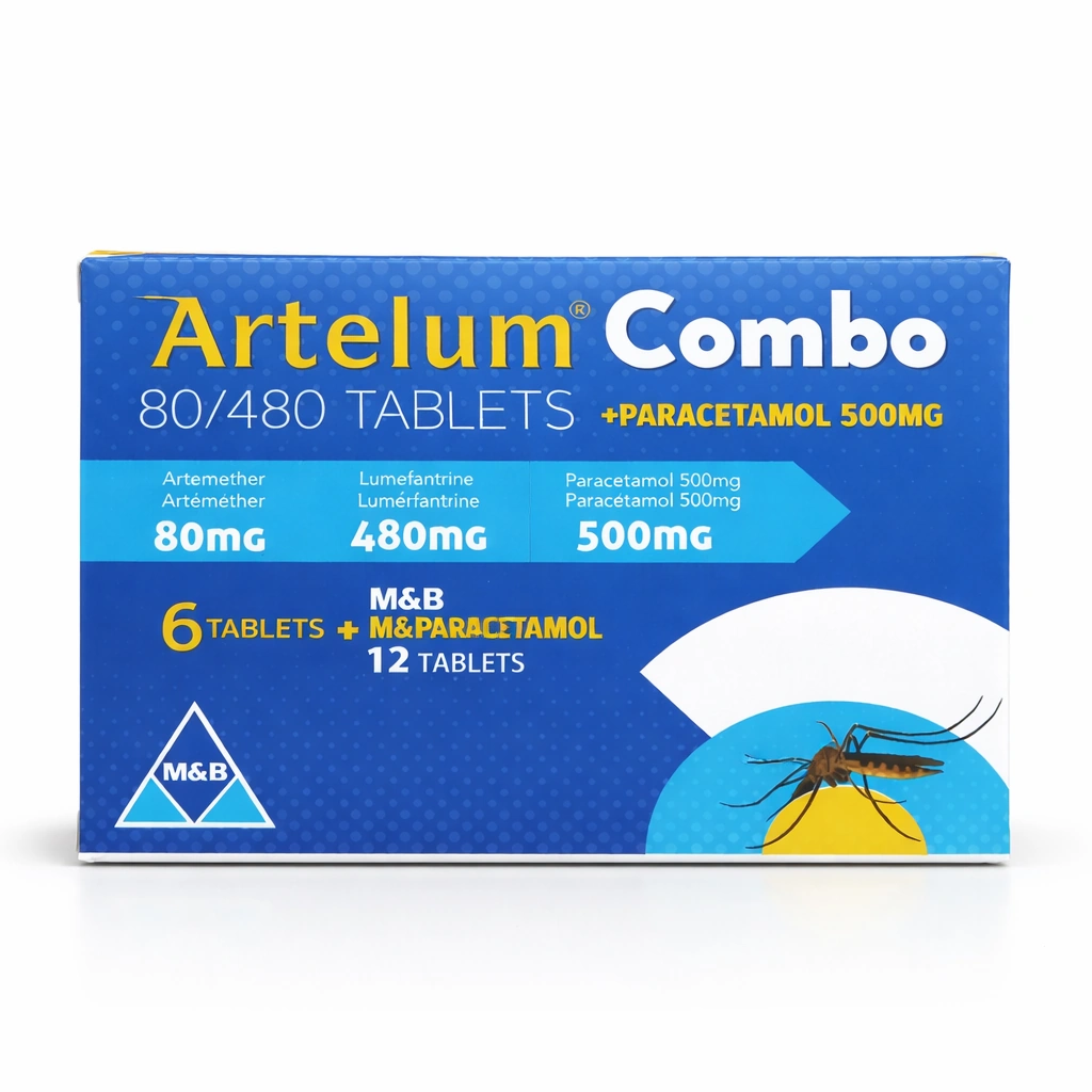Artelum Combo Artemether 80 mg/Lumefantrine 480 mg Tablets x 6 Tablets + Paracetamol 500 mg Tablets x 12 Tablets