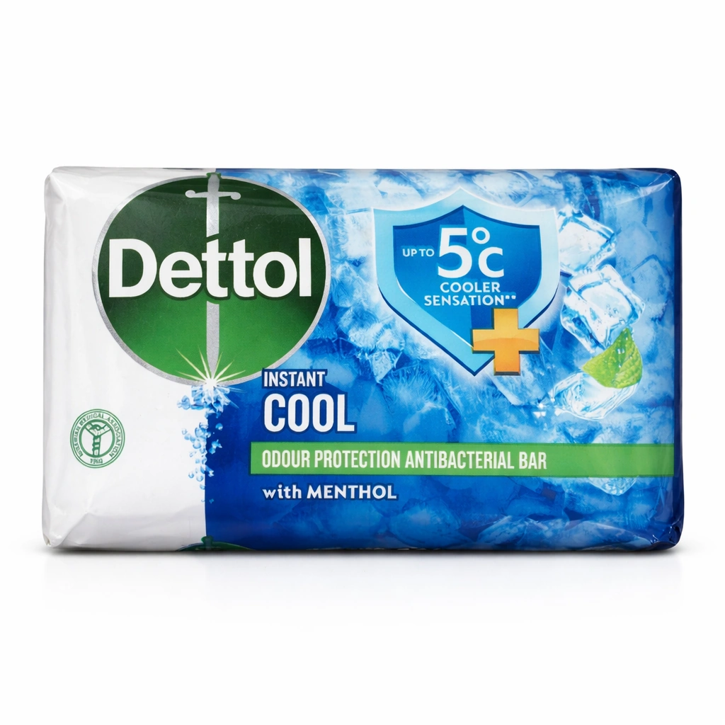 Dettol Instant Cool Odour Protection Antibacterial Bar Soap with Menthol 155 g