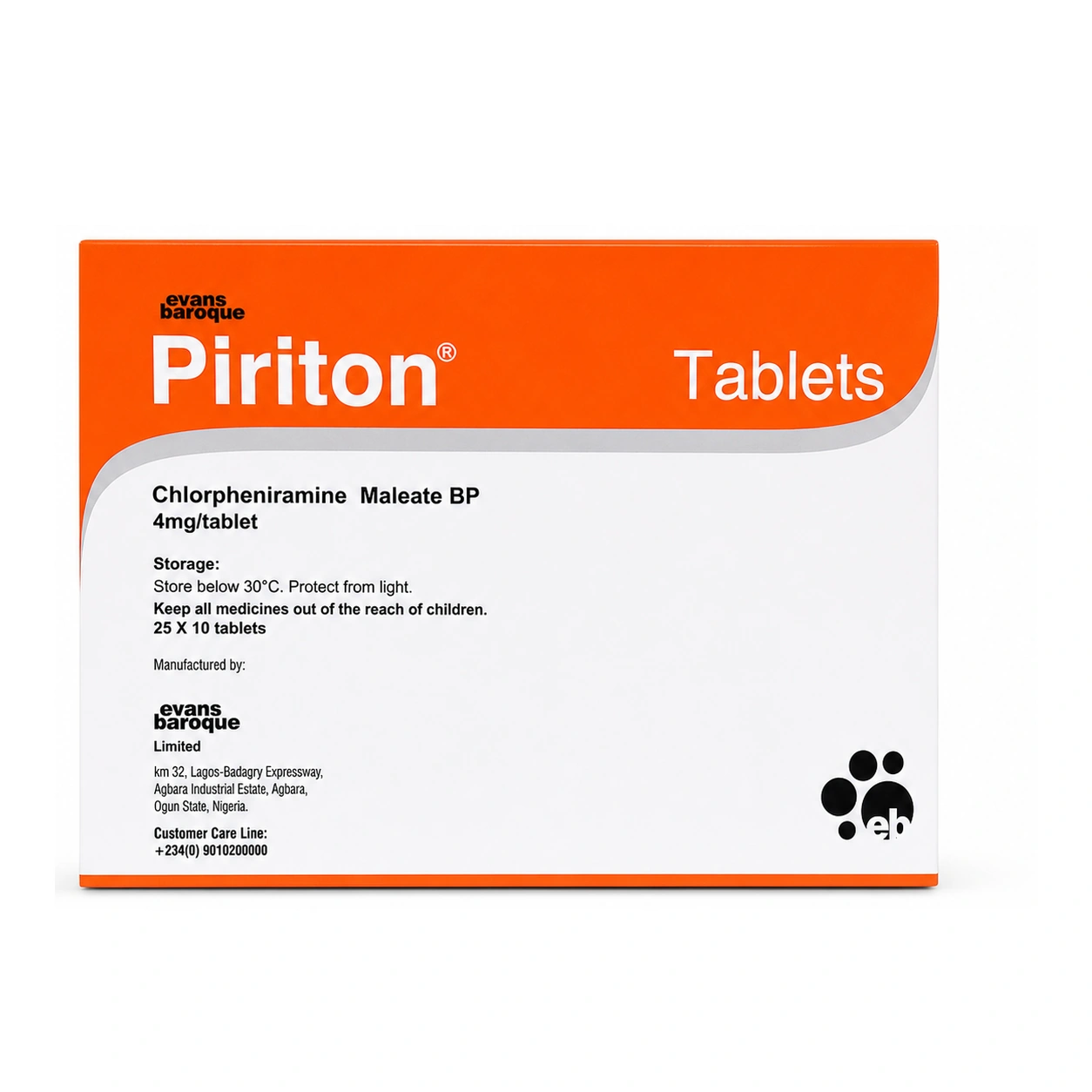 Piriton Chlorpheniramine Maleate 4 mg Tablets x 250 Tablets