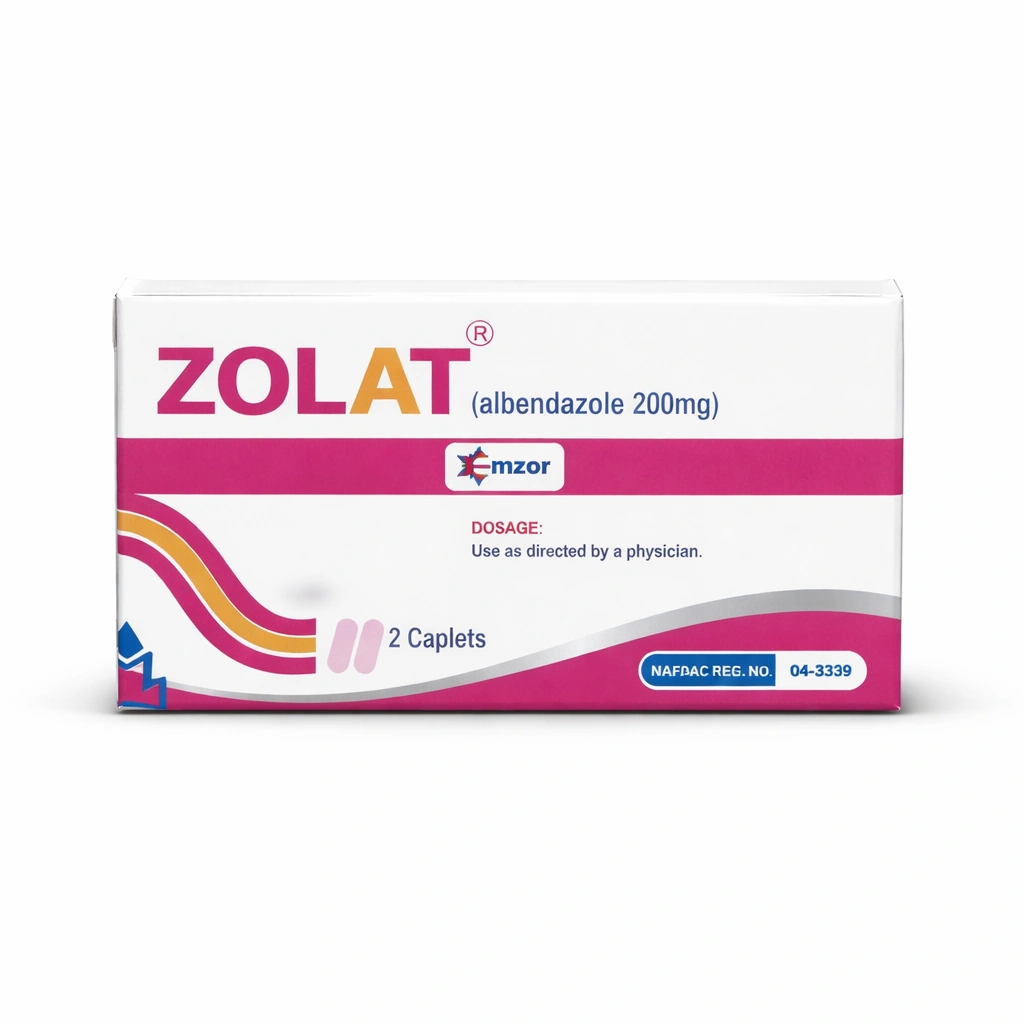 Emzor Zolat Albendazole 200 mg Caplets x 2 caplets