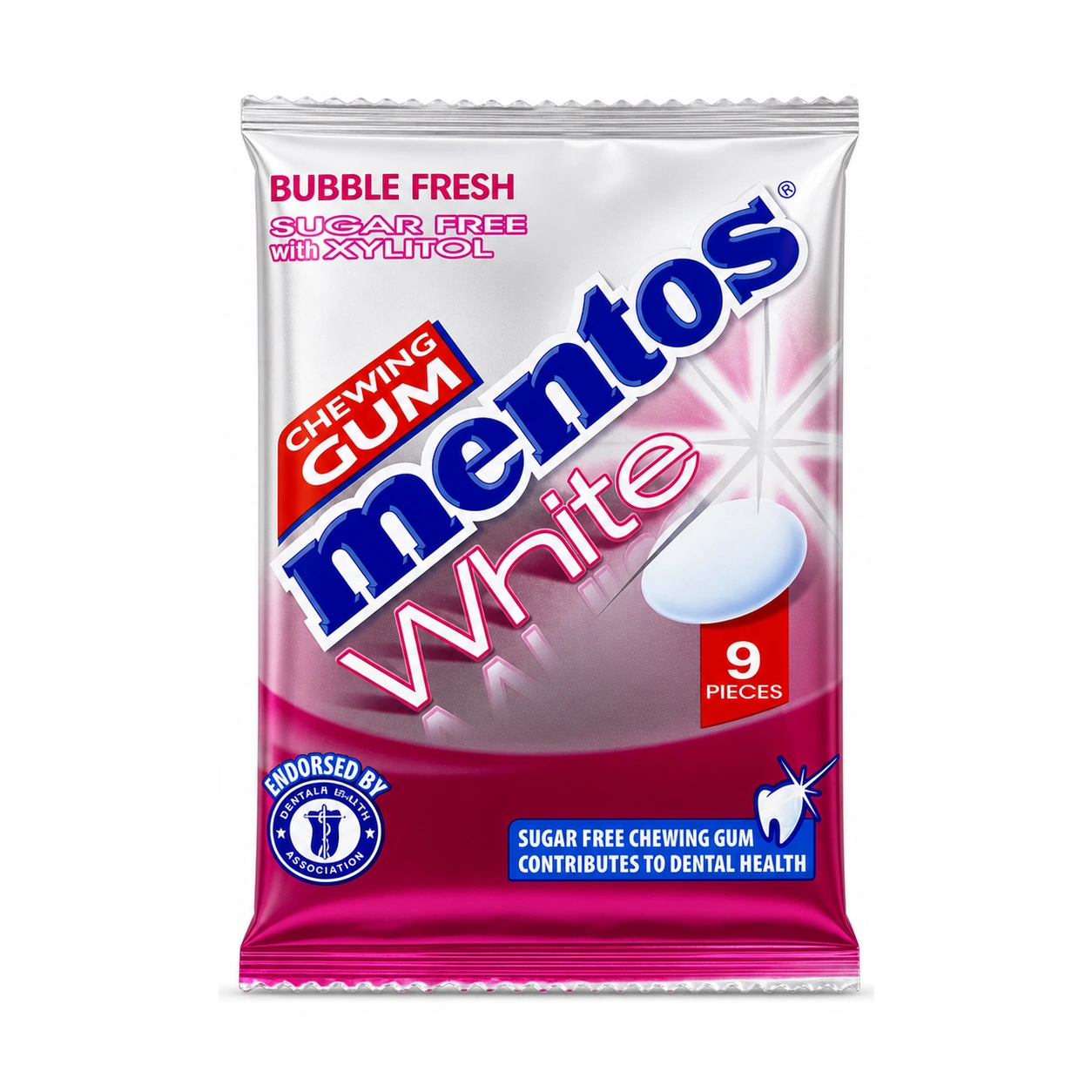 Mentos White Bubble Fresh Sugar Free Chewing Gum with Xylitol x 9 pieces