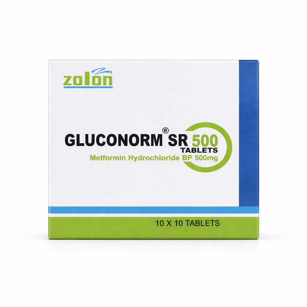 zolon Gluconorm SR Metformin Hydrochloride 500 mg Extended-Release Tablets x 100 Tablets