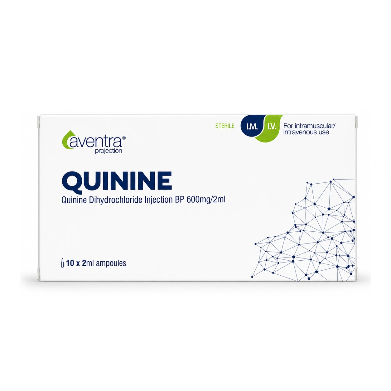 Aventra Quinine Dihydrochloride Injection BP 600 mg/2 ml x 10 ampoules