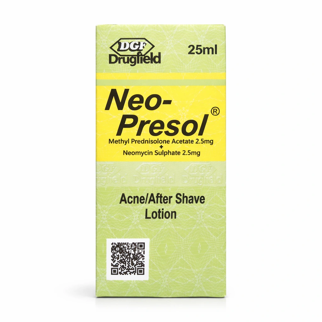 Drugfield Neo-Presol Acne/After Shave Lotion (Methyl Prednisolone Acetate 2.5 mg + Neomycin Sulphate 2.5 mg) 25 ml
