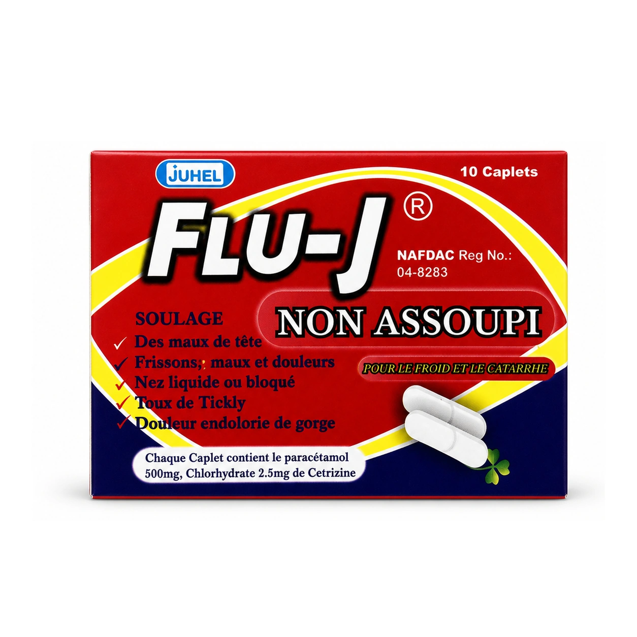 Juhel Flu-J Non-Drowsy Caplets Paracetamol 500 mg + Cetirizine Hydrochloride 2.5 mg x 10 caplets