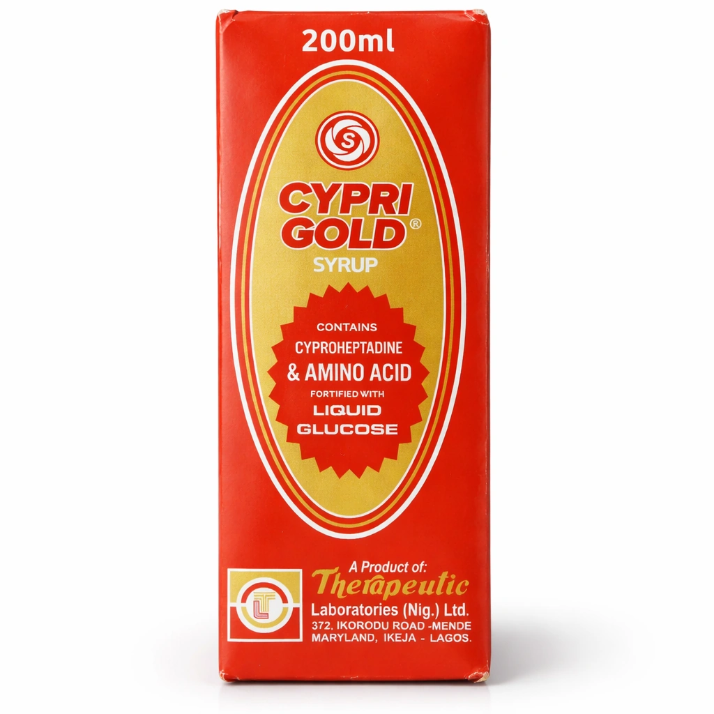 Cypri Gold Cyproheptadine HCl + L-Lysine Syrup 2 mg/25 mg per 5 ml 200 ml