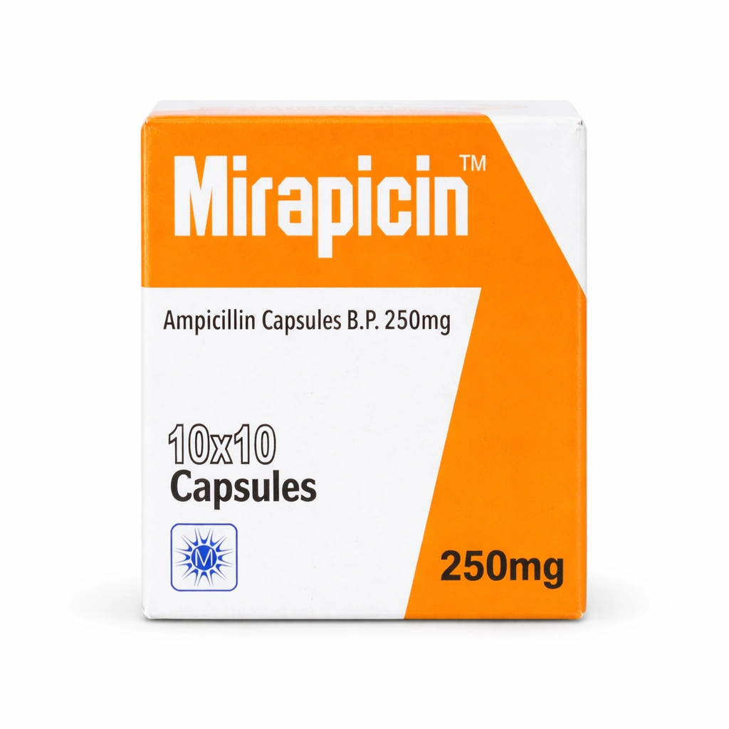 Mirapicin Ampicillin Capsules B.P. 250 mg x 100 Capsules