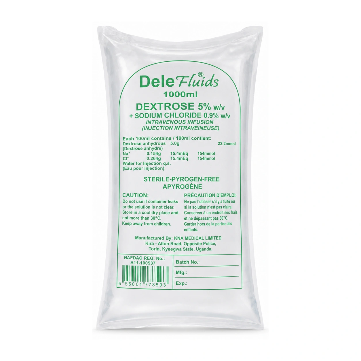 DeleFluids Dextrose 5% w/v + Sodium Chloride 0.9% w/v Intravenous Infusion 1000 ml