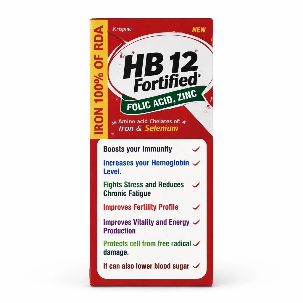 Krispine HB12 Fortified Haemoglobin Syrup with Folic Acid and Zinc 200 ml