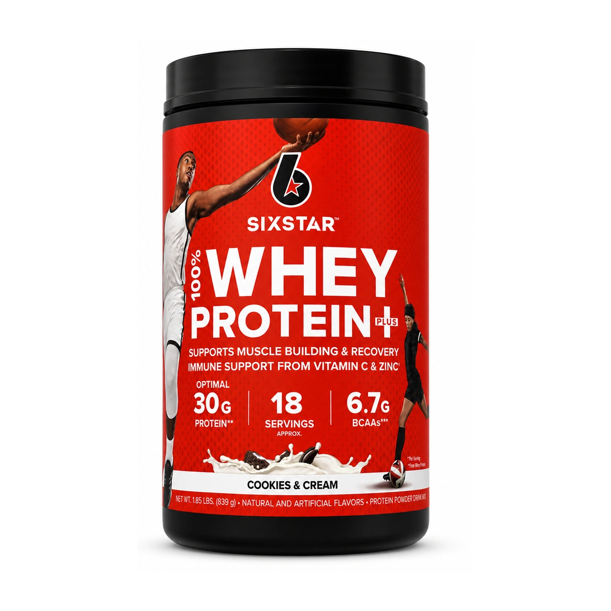 Six Star 100% Whey Protein Plus Cookies & Cream Protein Powder 1.85 lbs (839 g)