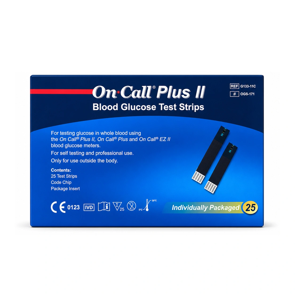 On Call Plus II Blood Glucose Test Strips x 25 test strips