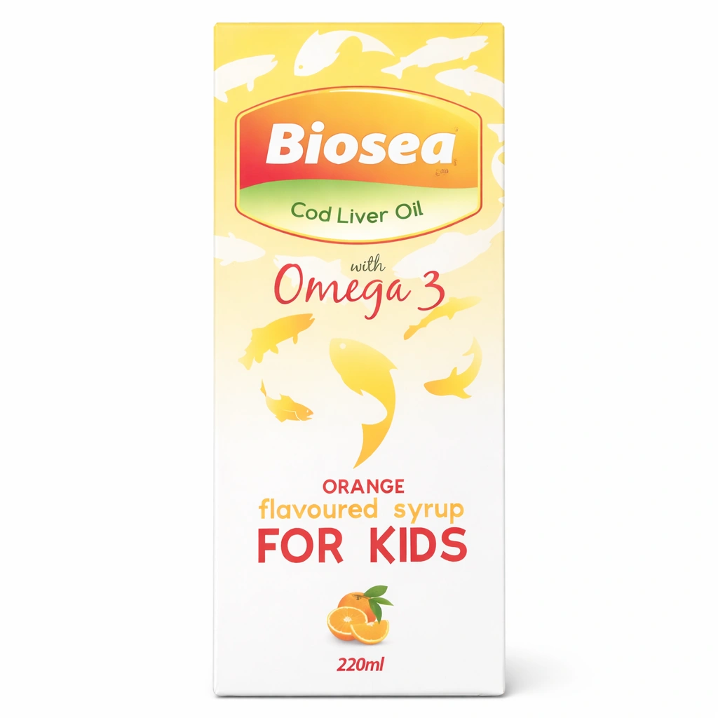 Biosea Cod Liver Oil with Omega 3 Orange Flavoured Syrup for Kids 220 ml