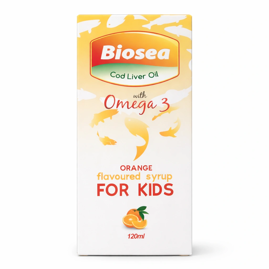 Biosea Cod Liver Oil with Omega 3 Orange Flavoured Syrup for Kids 120 ml