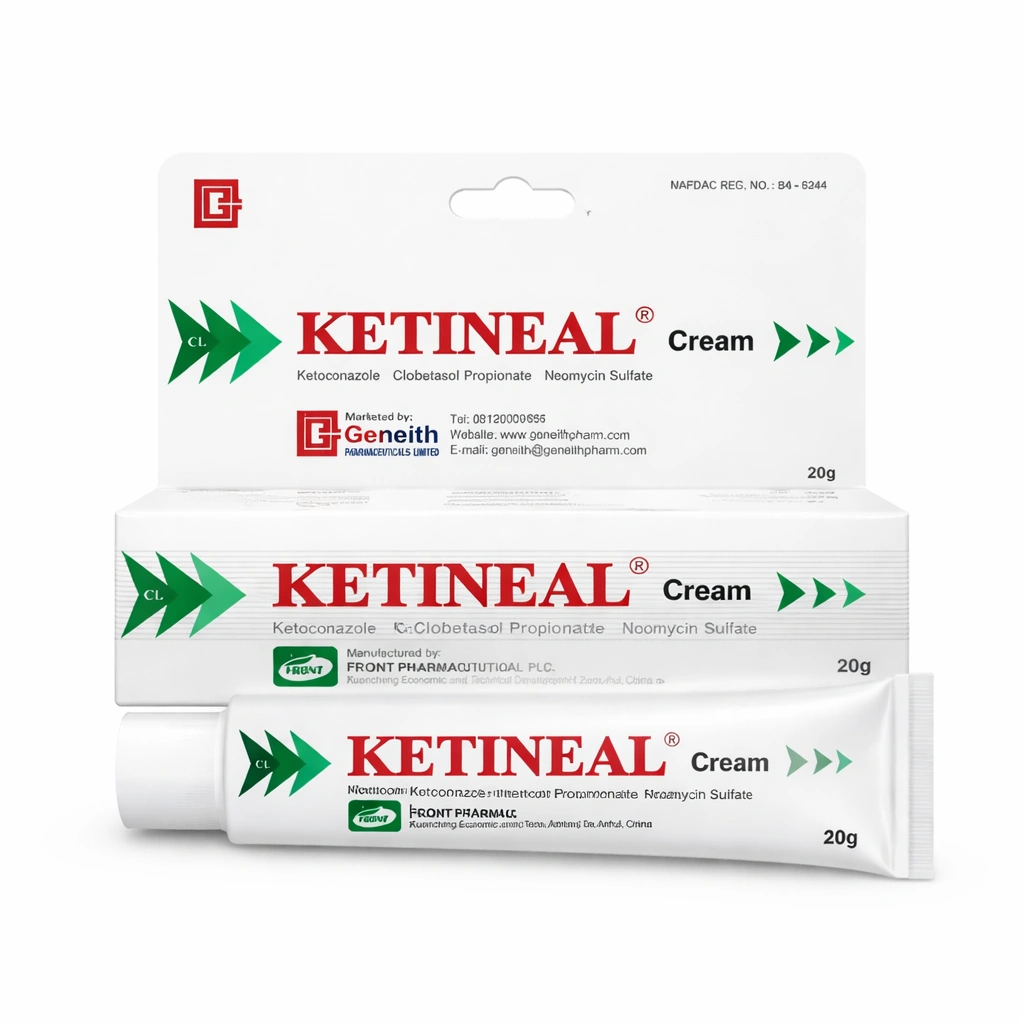 Ketineal Ketoconazole 10 mg + Clobetasol Propionate 0.25 mg + Neomycin Sulphate 5000 IU Cream 20 g