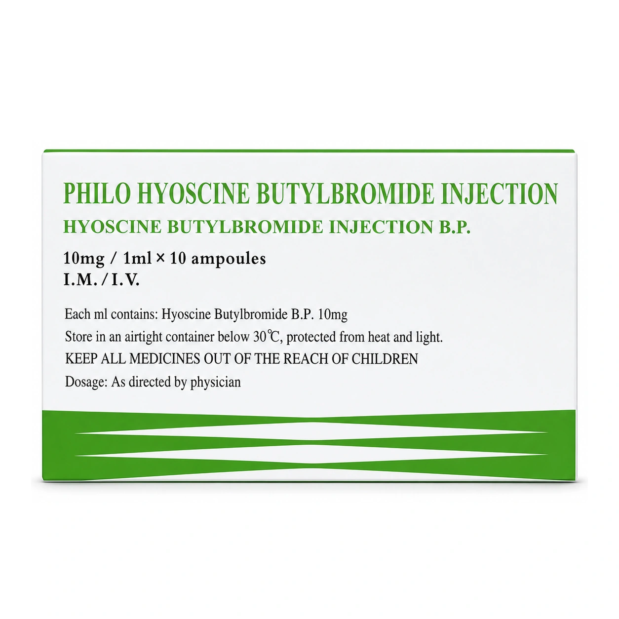 Philo Hyoscine Butylbromide Injection B.P. 10 mg/1 ml x 10 ampoules