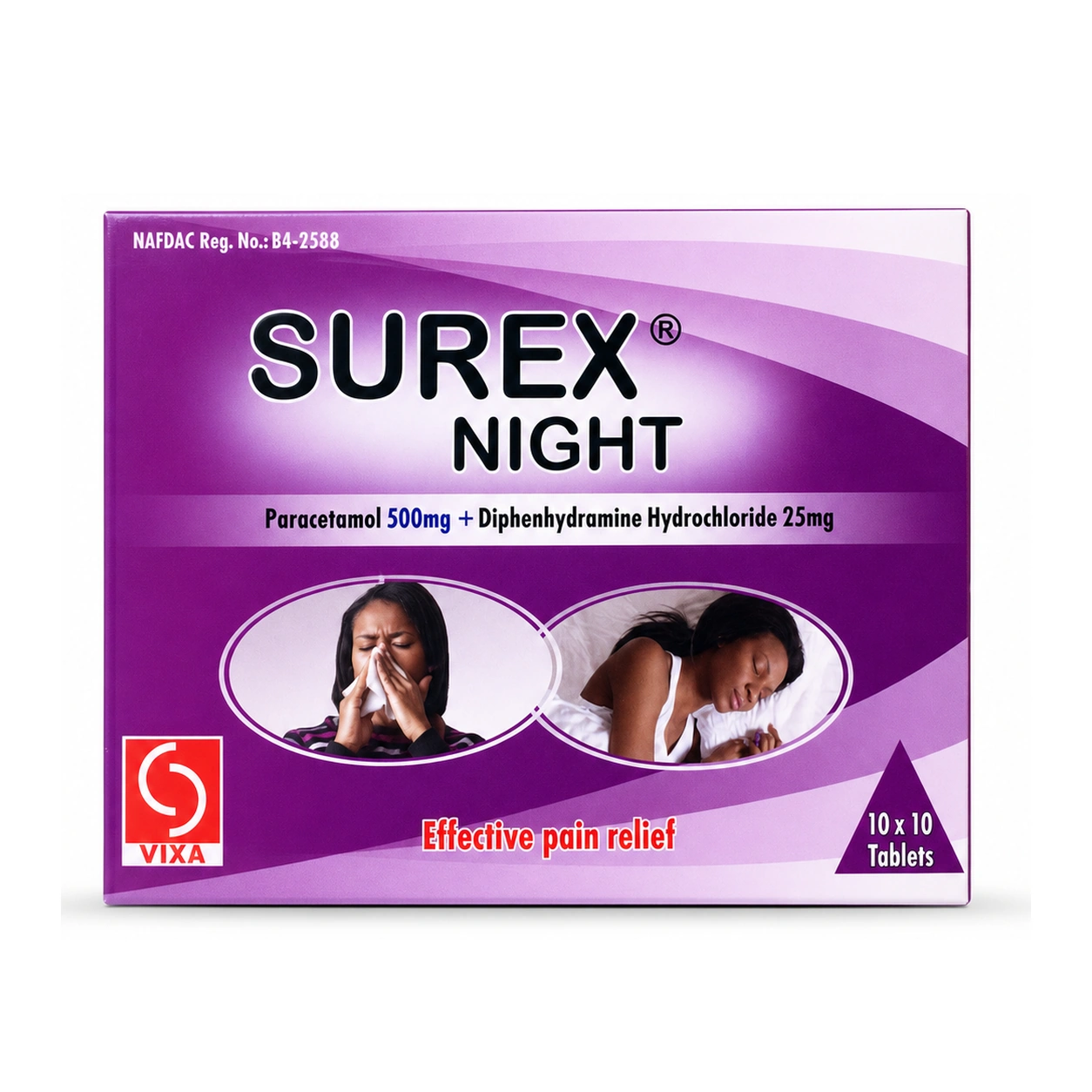 Surex Night Paracetamol 500 mg + Diphenhydramine HCl 25 mg Tablets x 100 Tablets