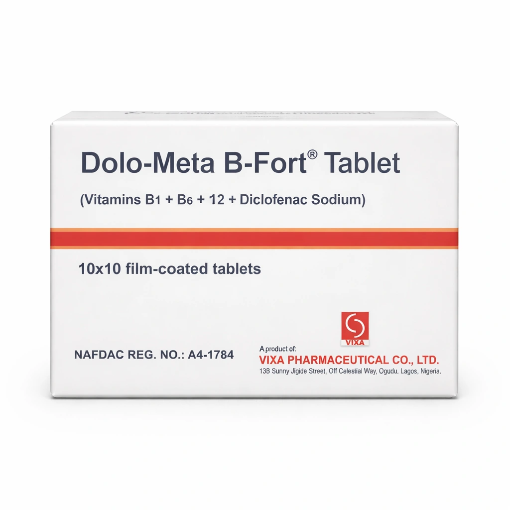 Dolo-Meta B Forte Diclofenac Sodium + Vitamins B1, B6 & B12 100 mg/100 mg/200 mg/200 mcg Film-Coated Tablets x 100 Tablets
