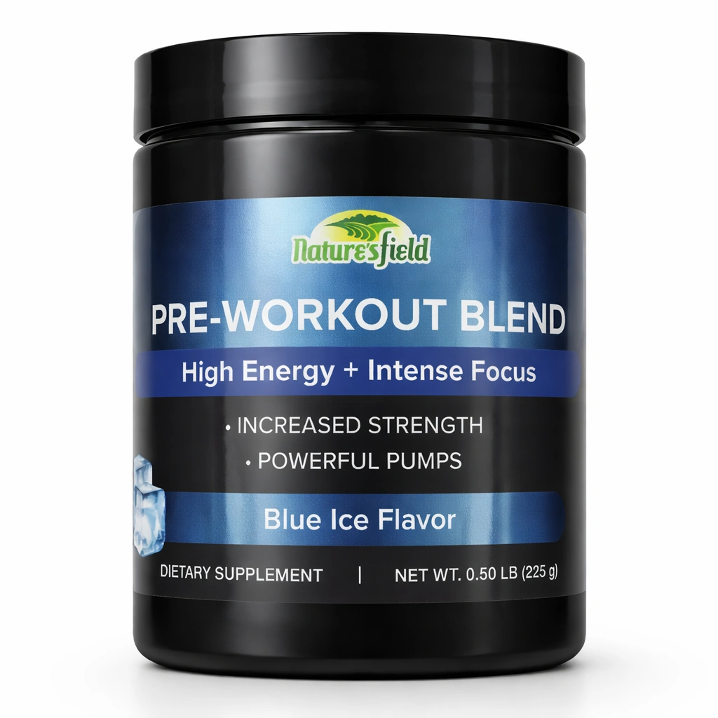 Nature's Field Pre-Workout Blend Powder Blue Ice Flavor 225 g