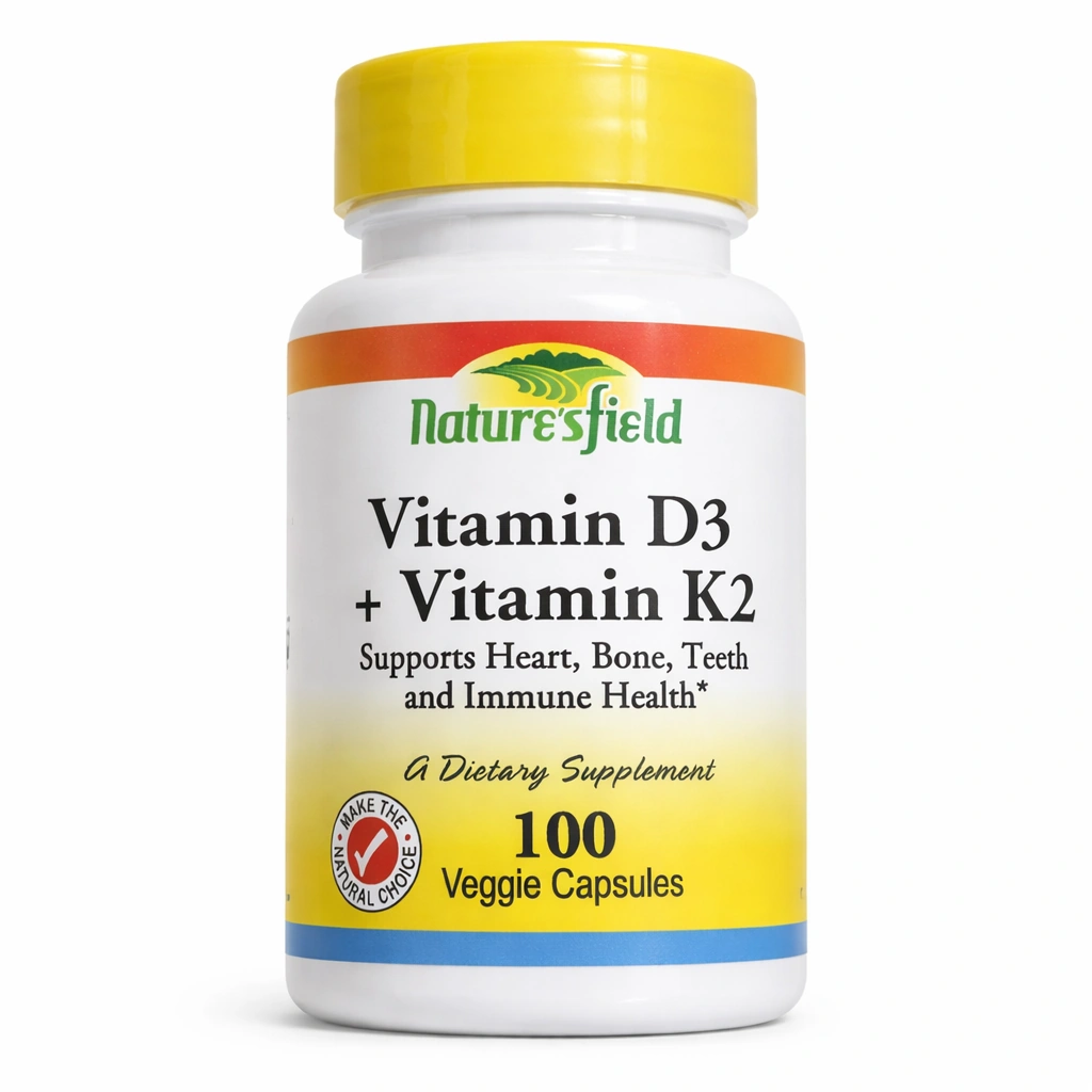 Nature's Field Vitamin D3 + Vitamin K2 125 mcg (5,000 IU)/100 mcg Veggie Capsules x 100 Capsules