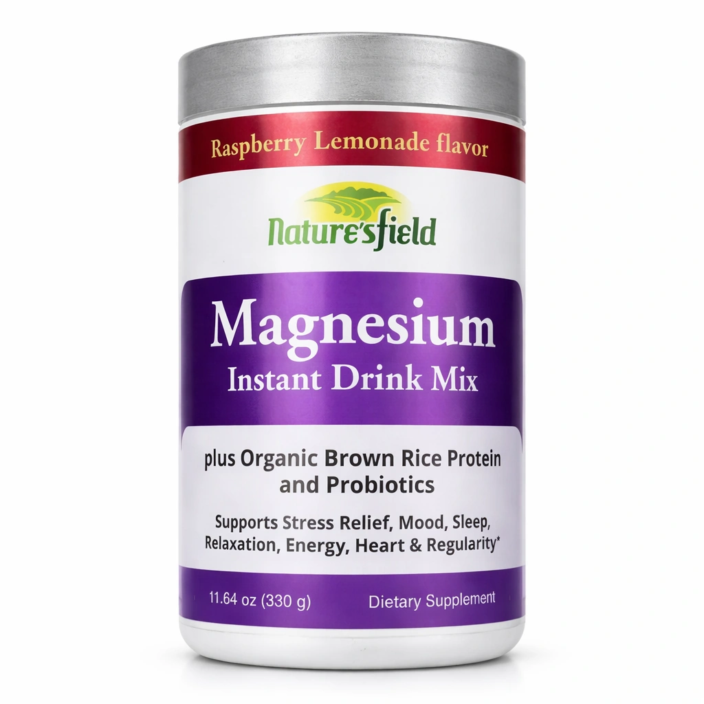 Nature's Field Magnesium Instant Drink Mix with Organic Brown Rice Protein and Probiotics Raspberry Lemonade Flavor 11.64 oz (330 g)