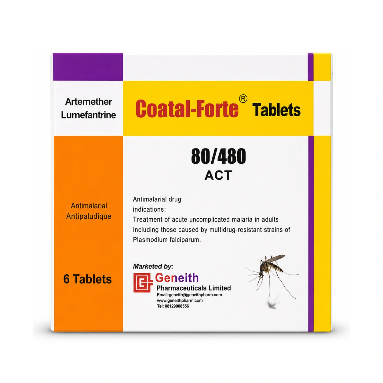 Coatal Forte Artemether 80 mg/Lumefantrine 480 mg Tablets x 6 Tablets