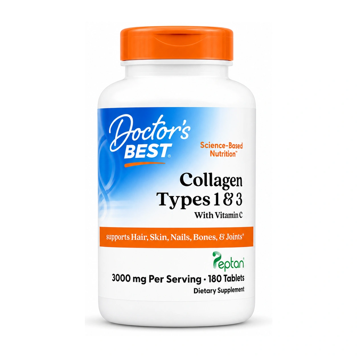 Doctor's Best Collagen Types 1 & 3 with Peptan and Vitamin C 3000 mg Per Serving Tablets x 180 Tablets