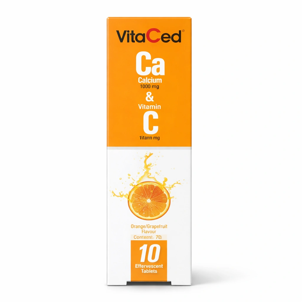 VitaCed Ca 1 g + Vit C 1 g Effervescent Tablets x 10 Tablets