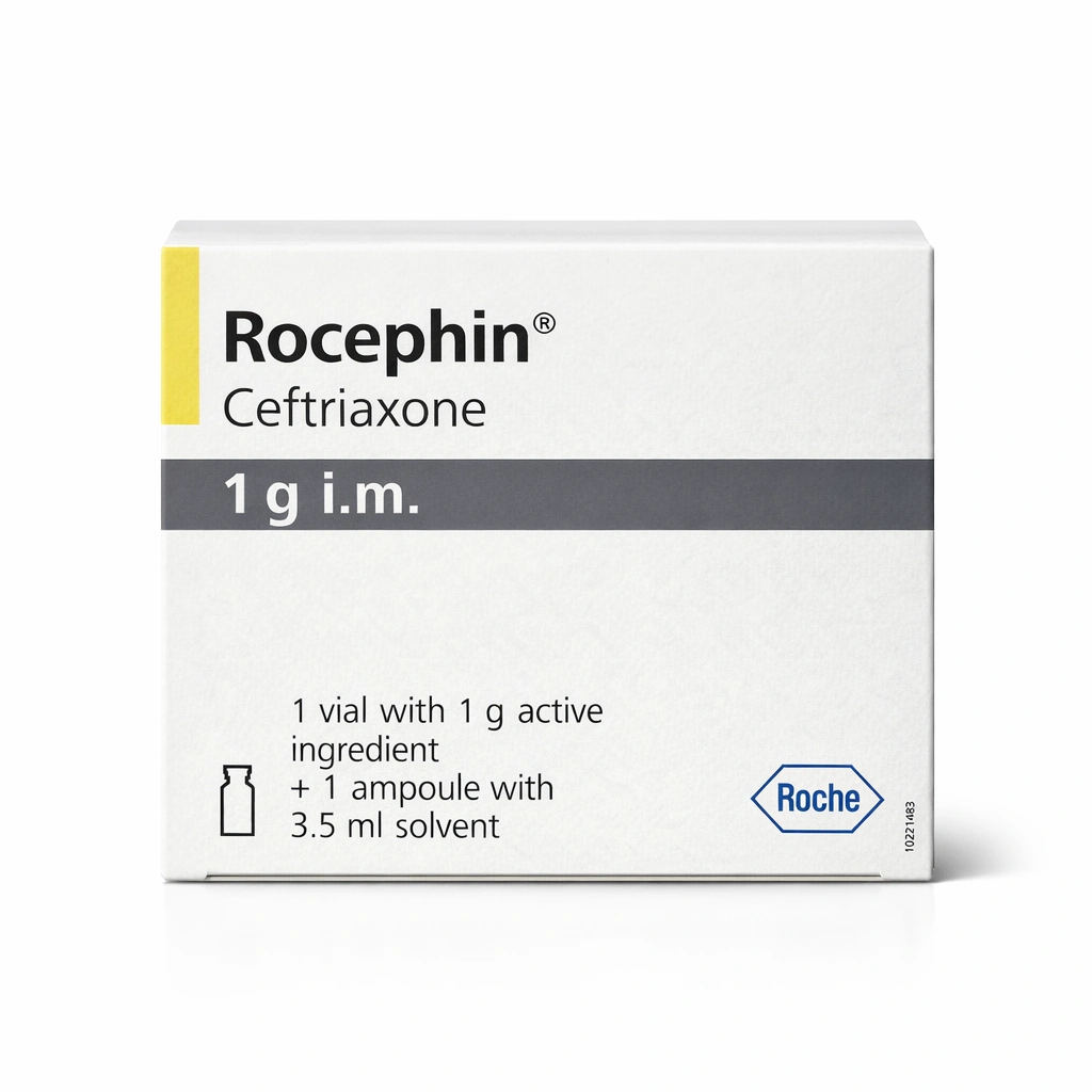 Rocephin Ceftriaxone 1 g Powder and Solvent for i.m. Injection x 1 vials + 1 ampoule (3.5 ml)