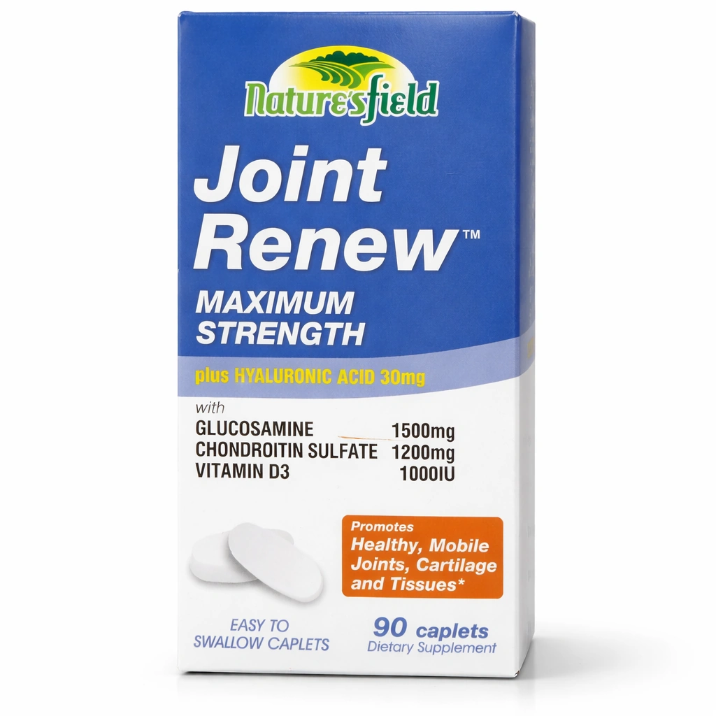 Nature's Field Joint Renew Maximum Strength Caplets 1500 mg/1200 mg + Vitamin D3 1000 IU + Hyaluronic Acid 30 mg x 90 caplets