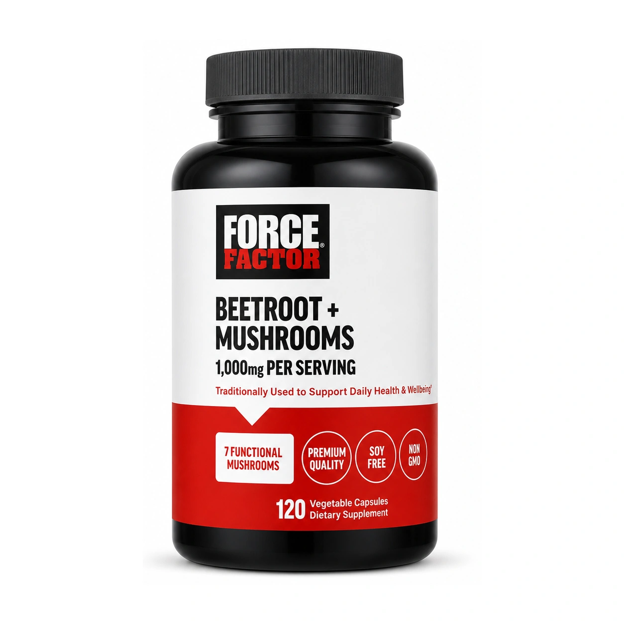 Force Factor Beetroot + Mushrooms 1,000 mg per Serving x 120 Capsules