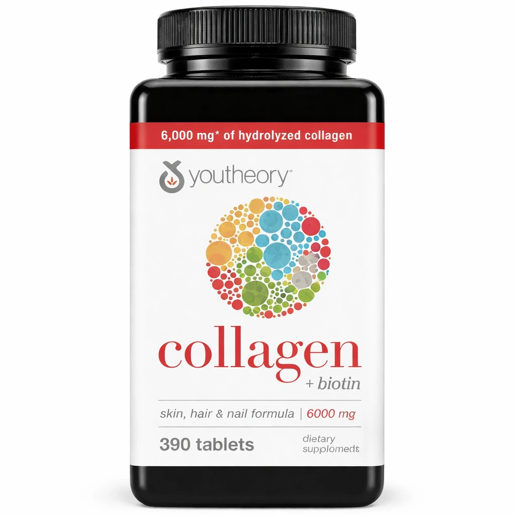 Youtheory Collagen Plus Biotin Dietary Supplement 6,000 mg x 390 Tablets
