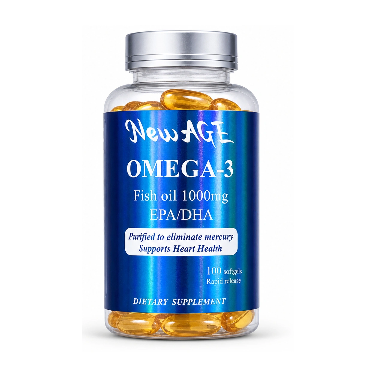 New Age Omega 3 Fish Oil 1000 mg EPA DHA Rapid Release Softgels x 100 Softgels
