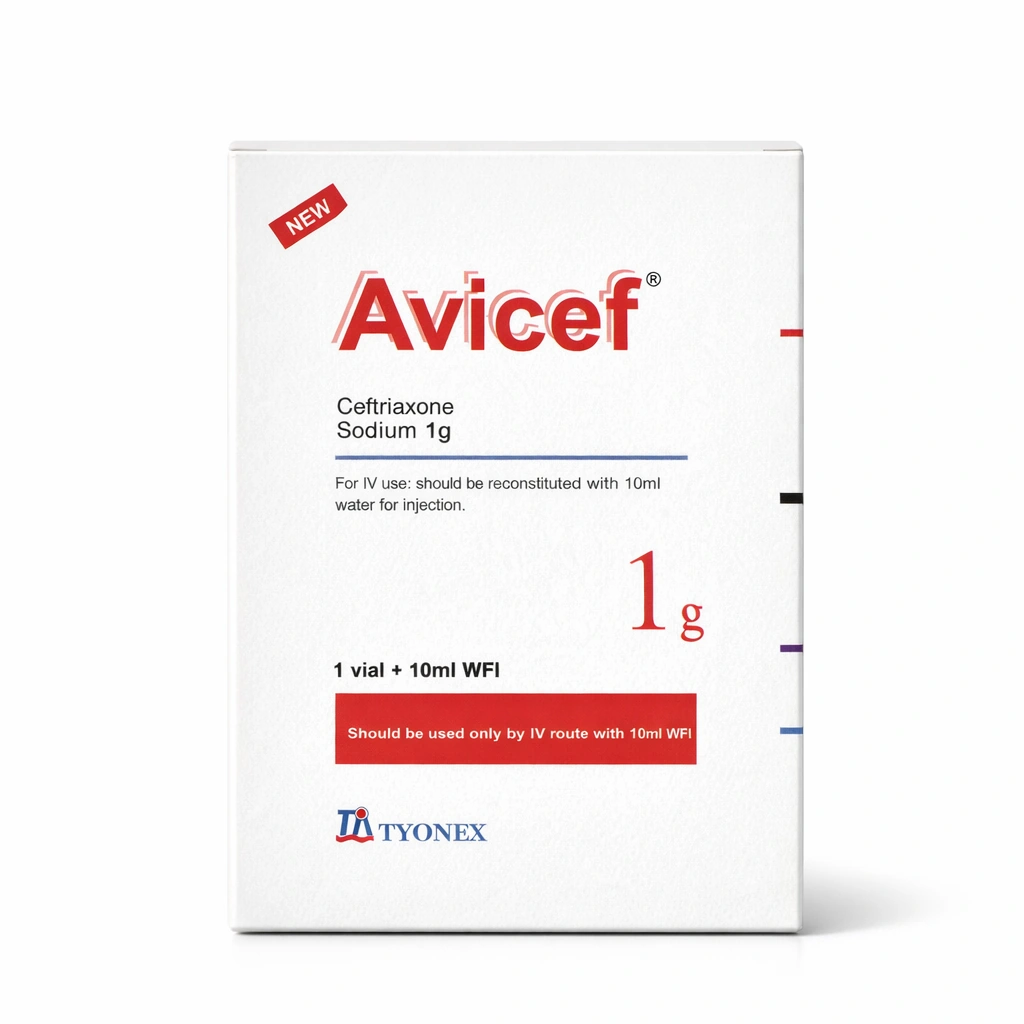 Avicef Ceftriaxone Sodium 1 g Powder for Solution for Injection x 1 vials + 10 ml WFI