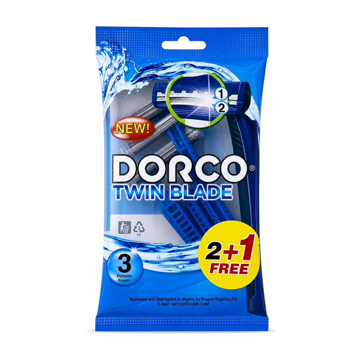 Dorco Twin Blade Disposable Razor x 3 Razors