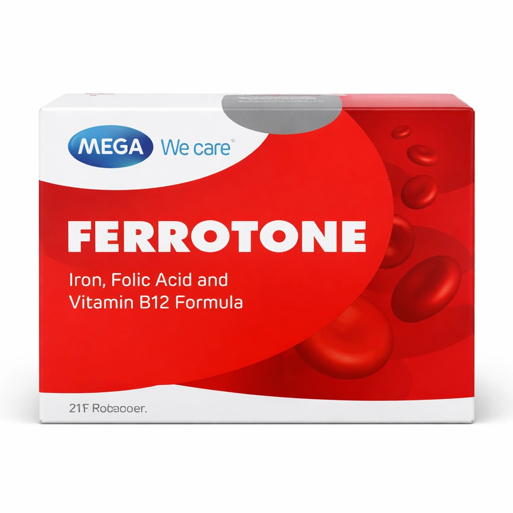 MEGA We Care Ferrotone Iron, Folic Acid and Vitamin B12 Softgel Capsules x 50 Capsules