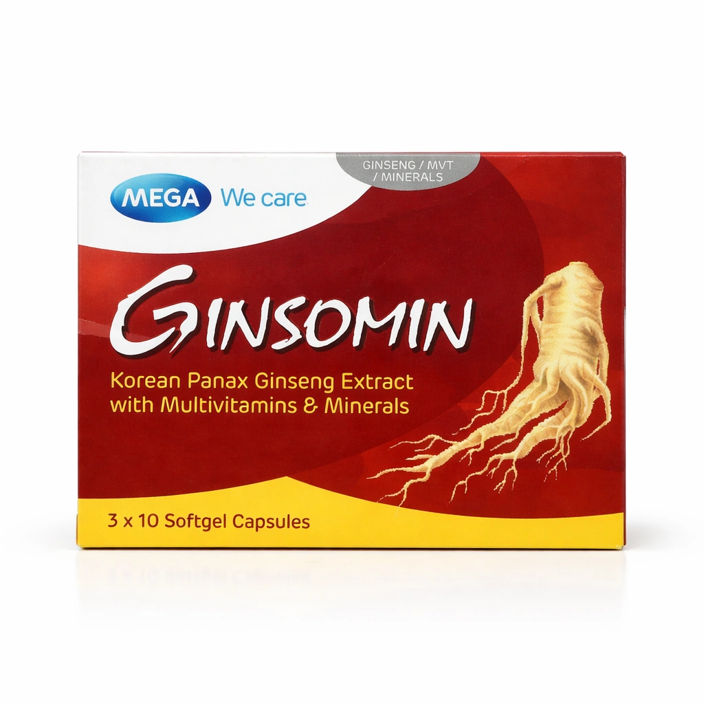MEGA We Care Ginsomin Korean Panax Ginseng Extract with Multivitamins & Minerals Softgel Capsules x 30 Capsules x 30 Softgels