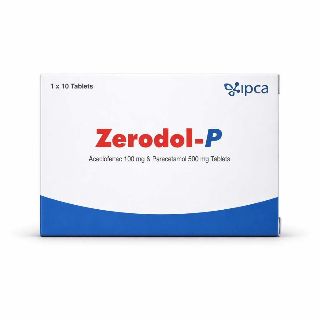 Ipca Zerodol-P Aceclofenac and Paracetamol Film-Coated Tablets 100 mg/500 mg x 10 Tablets