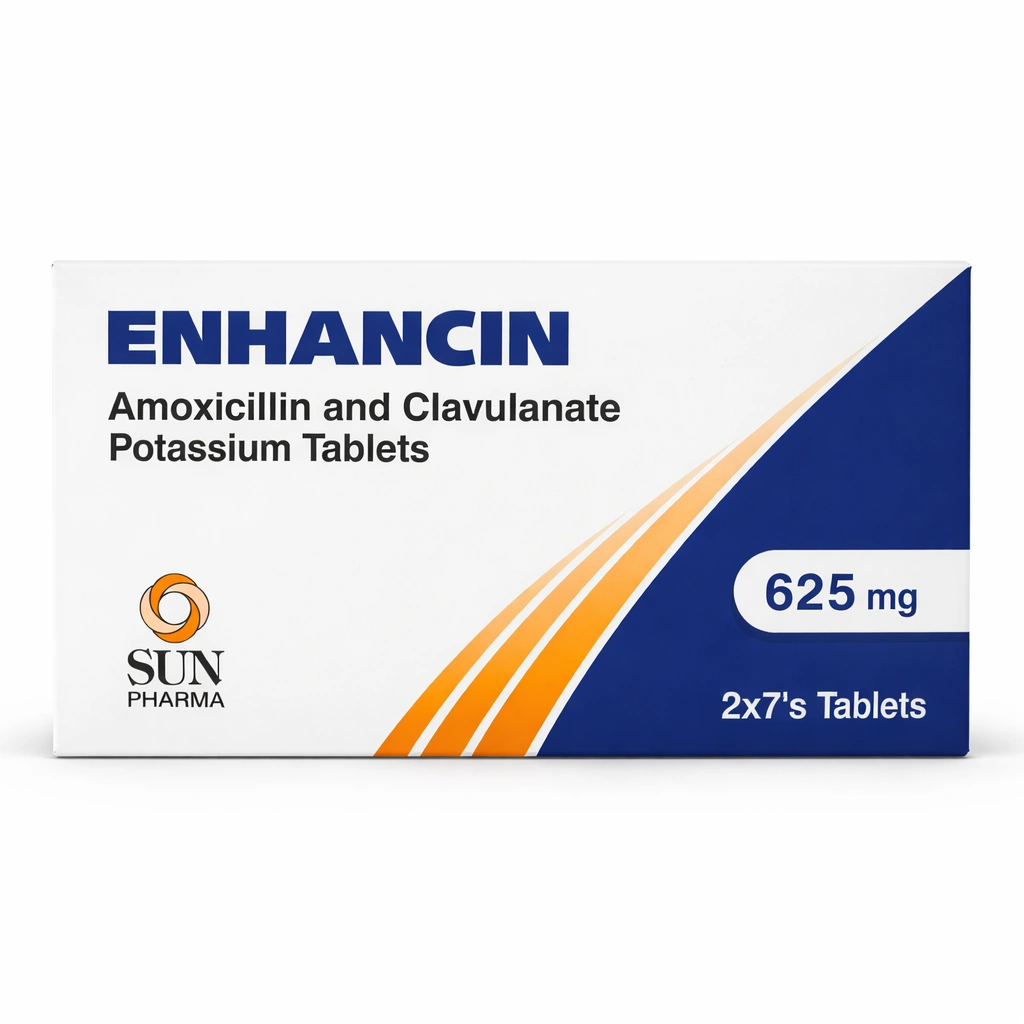 Enhancin Amoxicillin/Clavulanic Acid 625 mg Film-Coated Tablets x 14 Tablets
