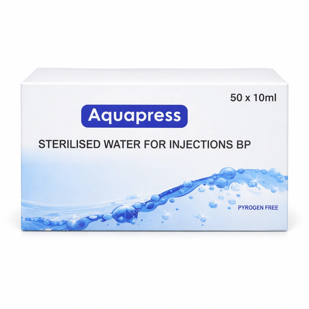 Aquapress Sterilised Water for Injections BP 10 ml x 50 ampoules