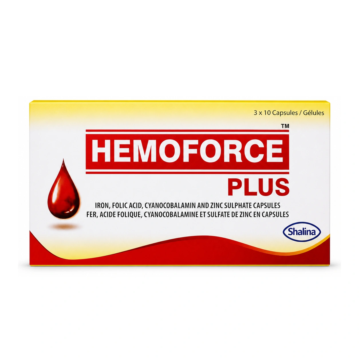 Hemoforce Plus Iron, Folic Acid, Cyanocobalamin and Zinc Sulphate Capsules x 30 Capsules