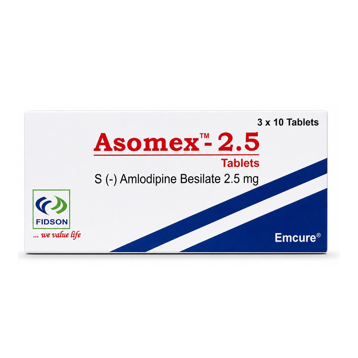 Asomex S-Amlodipine Besilate 2.5 mg Tablets x 30 Tablets