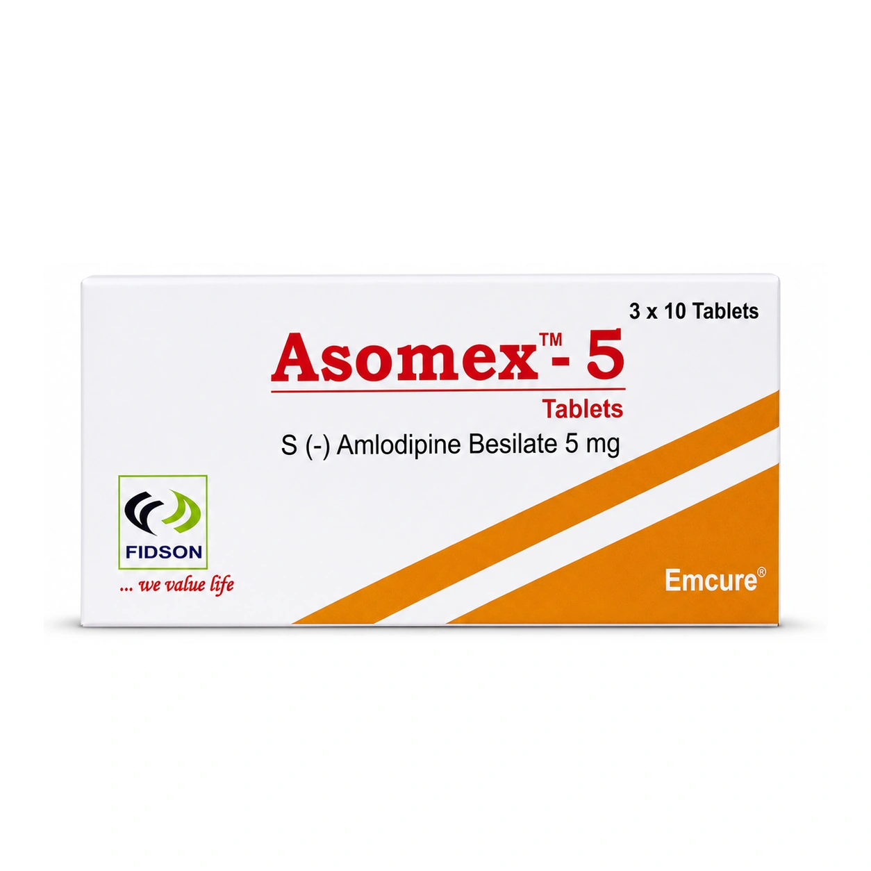 Asomex-5 S(-) Amlodipine Besilate 5 mg Tablets x 30 Tablets
