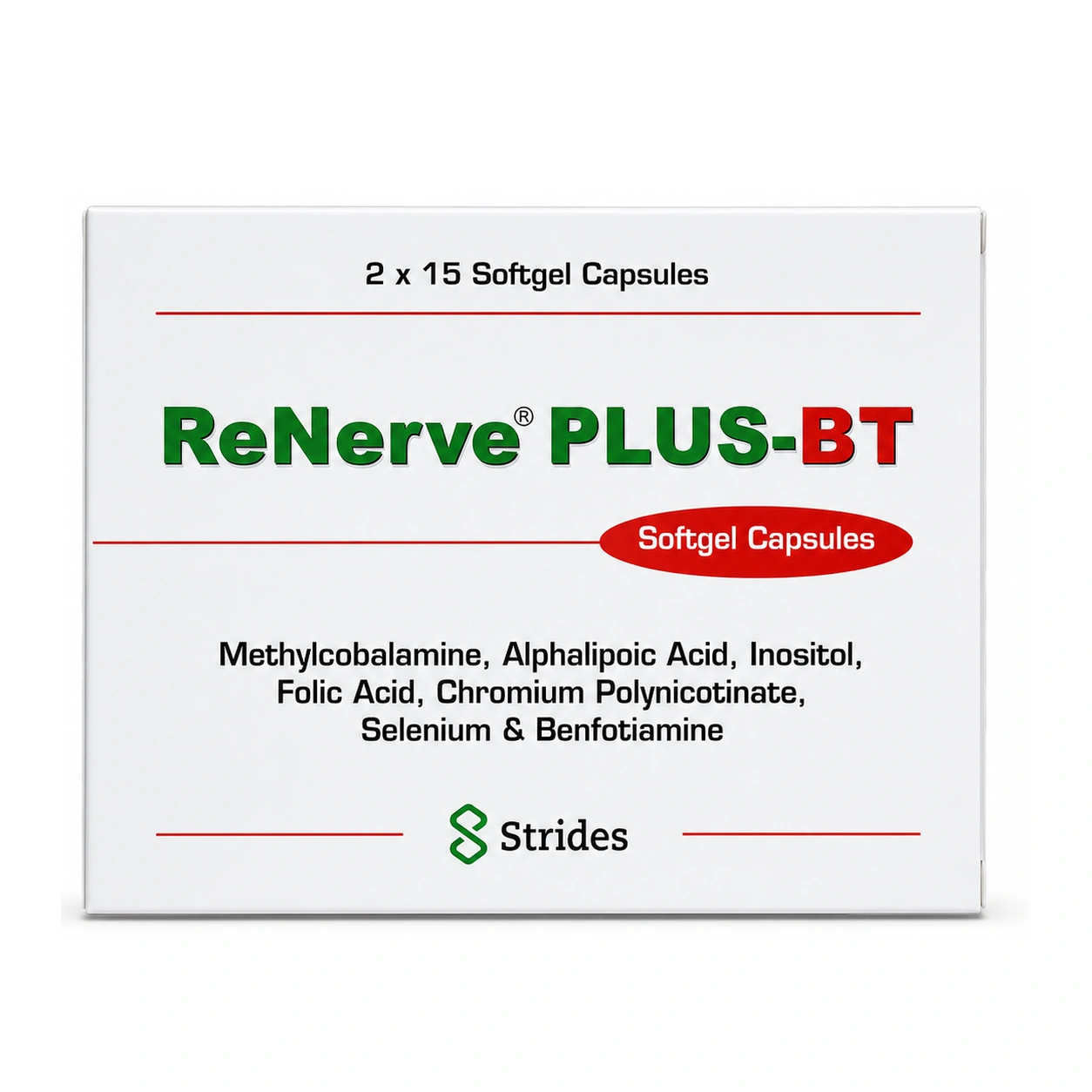 ReNerve Plus-BT Methylcobalamin 1500 mcg + Alpha Lipoic Acid 100 mg + Benfotiamine 150 mg Softgel Capsules x 30 Softgels