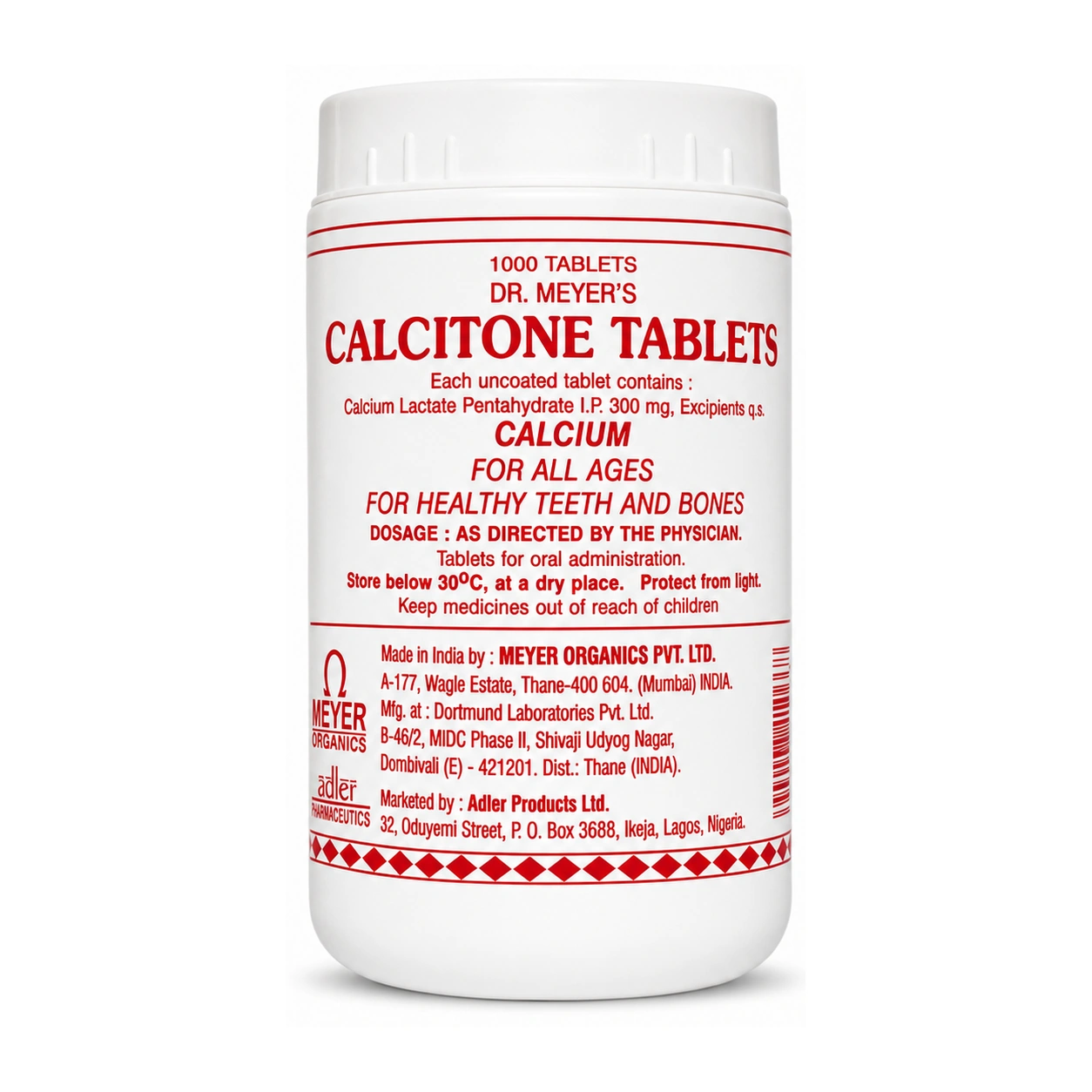 Dr. Meyer's Calcitone Calcium Lactate Pentahydrate 300 mg Tablets x 1000 Tablets