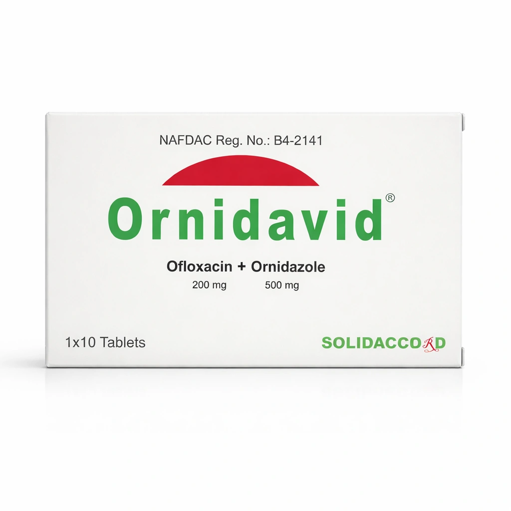 Ornidavid Ofloxacin + Ornidazole Tablets 200 mg/500 mg x 10 Tablets